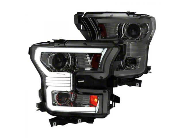 LED Bar Projector Headlights with Switchback Sequential Turn Signals; Chrome Housing; Smoked Lens (15-17 F-150 w/ Factory Halogen Headlights)