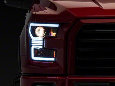 LED Bar Projector Headlights with Switchback Sequential Turn Signals; Black Housing; Clear Lens (15-17 F-150 w/ Factory Halogen Headlights)