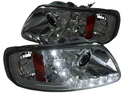 Projector Headlights with SMD LED Light Strip; Chrome Housing; Smoked Lens (97-03 F-150)