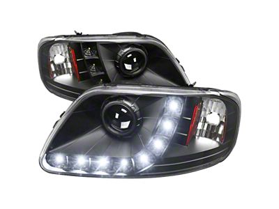 Projector Headlights with SMD LED Light Strip; Matte Black Housing; Clear Lens (97-03 F-150)