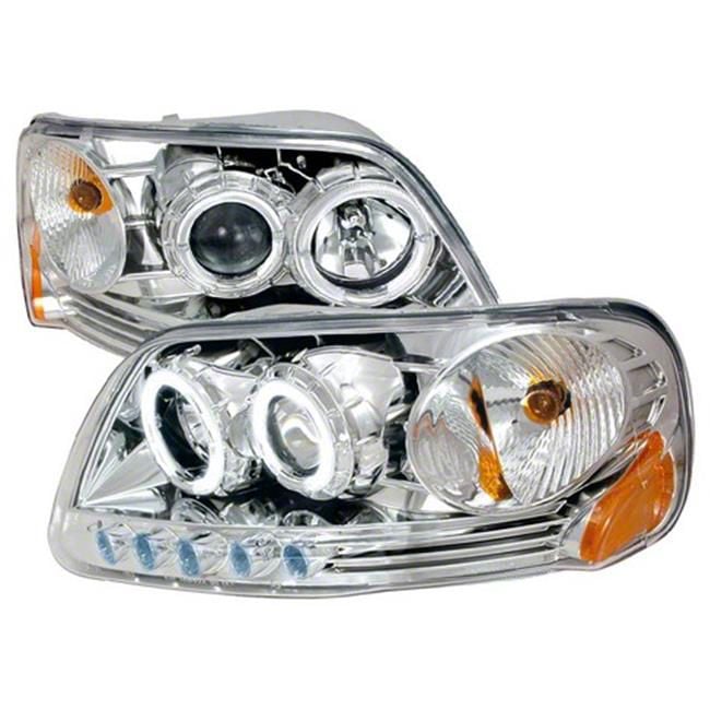 Projector Headlights; Dual-Halo; Parking LED; Black (97-03 F-150)