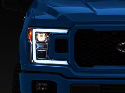 Projector Headlights with Sequential Turn Signals; Chrome Housing; Clear Lens (18-20 F-150 w/ Factory Halogen Headlights)