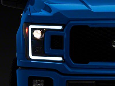 Projector Headlights with Sequential Turn Signals; Matte Black Housing; Clear Lens (18-20 F-150 w/ Factory Halogen Headlights)