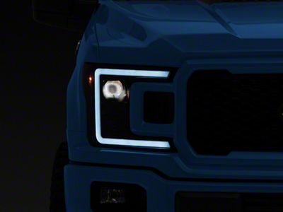 Projector Headlights with Sequential Turn Signals; Matte Black Housing; Smoked Lens (18-20 F-150 w/ Factory Halogen Headlights)