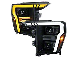 Projector Headlights with Switchback Sequential Turn Signal; Black Housing; Smoked Lens (21-23 F-150 w/ Factory Halogen Headlights)