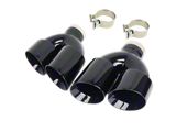 Netami Exhaust Quad Staggered Angle Cut Exhaust Tips; 4-Inch; Gloss Black (Fits 3-Inch Tailpipe)