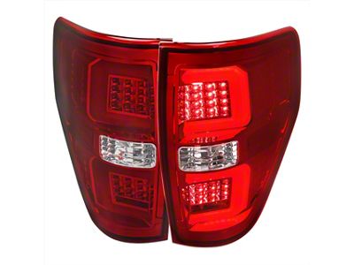 Red C-Bar LED Tail Lights; Chrome Housing; Clear Lens (09-14 F-150 Styleside)