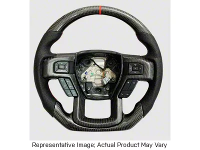 Red Carbon Fiber and Black Leather Steering Wheel with Red Stitching and Black Stripe (15-20 F-150 w/o Heated Steering Wheel, Excluding Raptor)