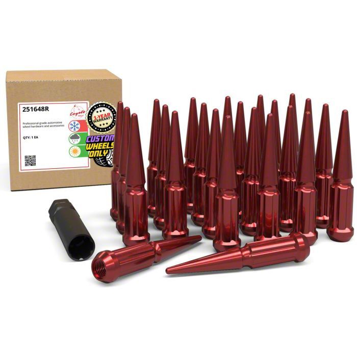 thumbnail image 2 of 20pc Red Spike Lug Nuts M14x2 With Key - 4.5 Tall Cone Seat Fit Ford F150/Expedition/Navigator 2 of 4