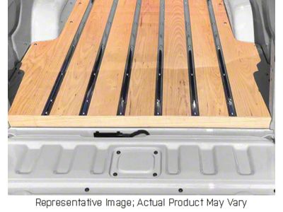 RETROLINER Real Wood Bed Liner; Ash Wood; HydroSatin Finish; Polished Stainless Punched Bed Strips (21-24 F-150 w/ 5-1/2-Foot Bed)