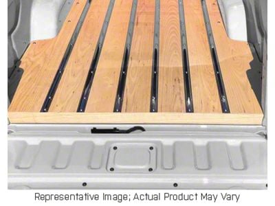 RETROLINER Real Wood Bed Liner; Hickory Wood; HydroSatin Finish; Polished Stainless Punched Bed Strips (21-24 F-150 w/ 5-1/2-Foot Bed)