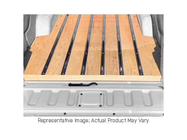 RETROLINER Real Wood Bed Liner; Red Oak Wood; HydroShine Finish; Polished Stainless Punched Bed Strips (21-24 F-150 w/ 5-1/2-Foot Bed)