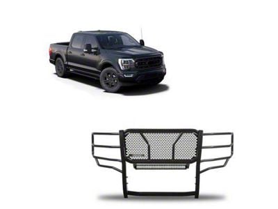 Rugged Heavy Duty Grille Guard with 20-Inch Double Row LED Light Bar; Black (21-23 F-150, Excluding PowerStroke & Raptor)