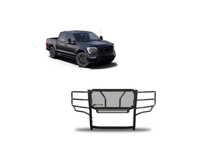 Rugged Heavy Duty Grille Guard with 20-Inch Double Row LED Light Bar; Black (21-23 F-150, Excluding PowerStroke & Raptor)