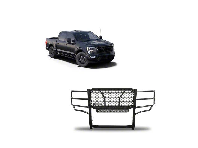 Rugged Heavy Duty Grille Guard with 20-Inch Single Row LED Light Bar; Black (21-23 F-150, Excluding PowerStroke & Raptor)