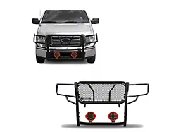 Rugged Heavy Duty Grille Guard with 7-Inch Red Round Flood LED Lights; Black (09-14 F-150, Excluding Raptor)