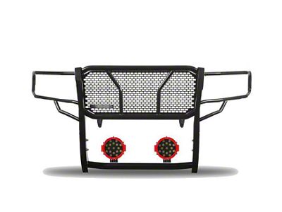 Rugged Heavy Duty Grille Guard with 7-Inch Red Round Flood LED Lights; Black (09-14 F-150, Excluding Raptor)