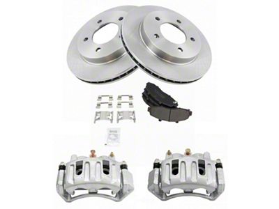 Semi-Metallic 5-Lug Brake Rotor, Pad and Caliper Kit; Front (97-01 4WD F-150 w/ Rear Drum Brakes)