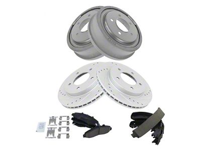Semi-Metallic Performance 5-Lug Brake Rotor, Drum and Pad Kit; Front and Rear (97-03 4WD F-150)