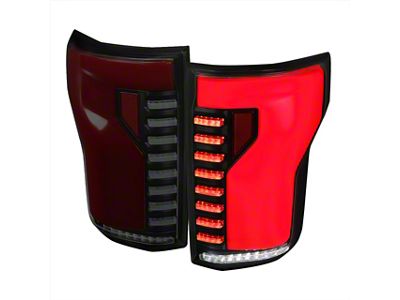 Sequential Turn Signal Animated Red LED Bar Tail Lights; Black Housing; Smoked Lens (18-20 F-150 w/ Factory Halogen Non-BLIS Tail Lights)