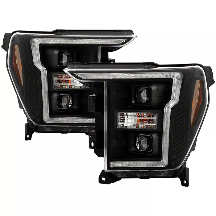 Signature Series Crystal Light Bar Projector Headlights; Black Housing; Clear Lens (21-23 F-150 w/ Factory Halogen Headlights)