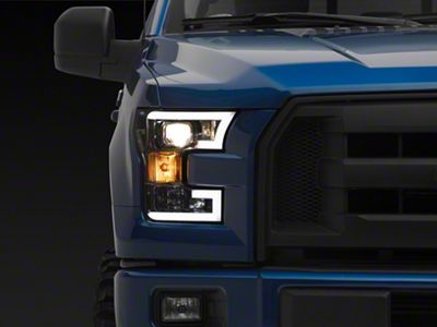 Light Bar DRL Projector Headlights; Chrome Housing; Smoked Lens (15-17 F-150 w/ Factory Halogen Headlights)