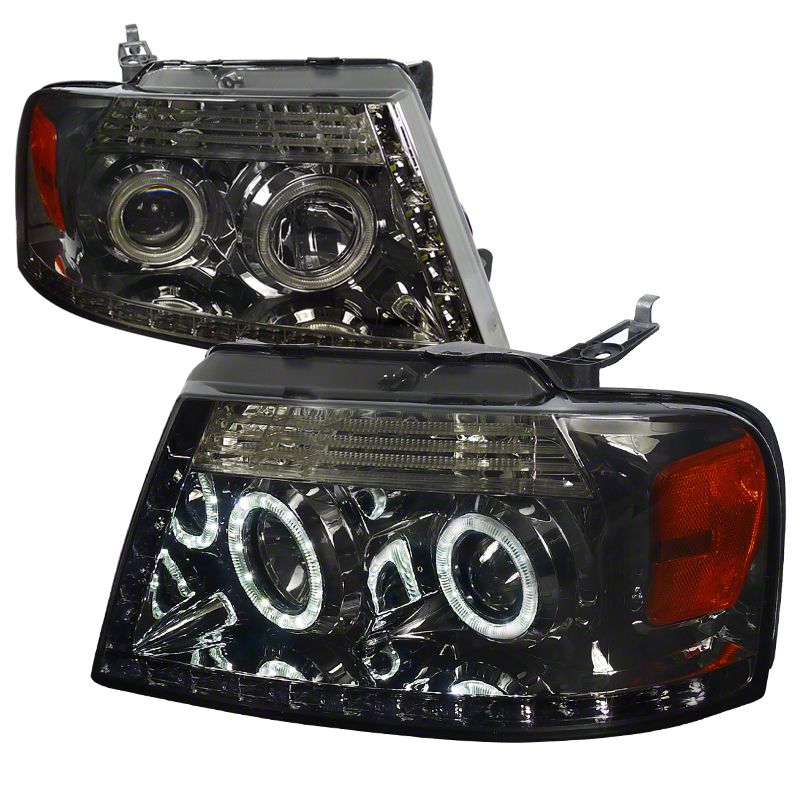 R8 Style Halo Projector Headlights; Chrome Housing; Smoked Lens (04-08 F-150)