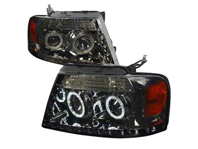 R8 Style Halo Projector Headlights; Chrome Housing; Smoked Lens (04-08 F-150)