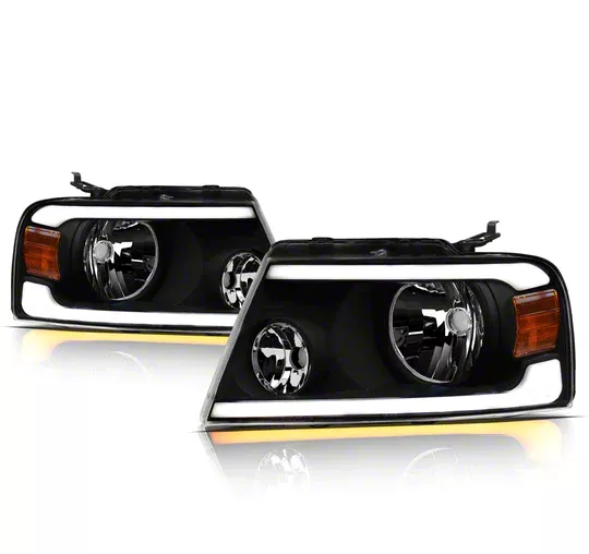SQ Series Headlights with Sequential Turn Signals; Black Housing; Clear Lens (04-08 F-150)