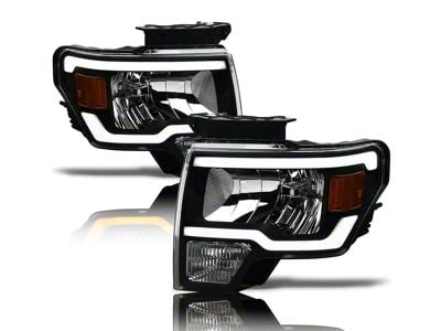SQ Series Headlights with Sequential Turn Signals; Black Housing; Clear Lens (09-14 F-150 w/ Factory Halogen Headlights)
