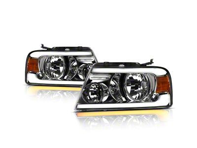 SQ Series Headlights with Sequential Turn Signals; Chrome Housing; Clear Lens (04-08 F-150)