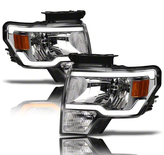 SQ Series Headlights with Sequential Turn Signals; Chrome Housing; Clear Lens (09-14 F-150 w/ Factory Halogen Headlights)