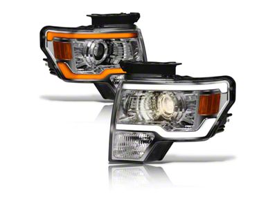 SQP Series Headlights with Sequential Turn Signals; Chrome Housing; Clear Lens (09-14 F-150 w/ Factory Halogen Headlights)