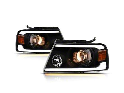 SQP Series Projector Headlights with Sequential Turn Signals; Black Housing; Clear Lens (04-08 F-150)