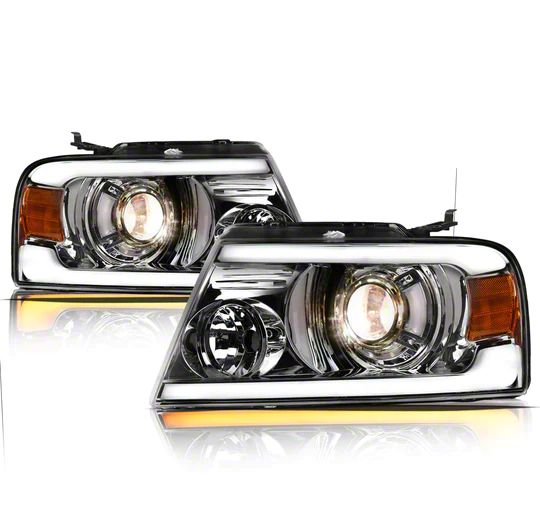 SQP Series Projector Headlights with Sequential Turn Signals; Chrome Housing; Clear Lens (04-08 F-150)