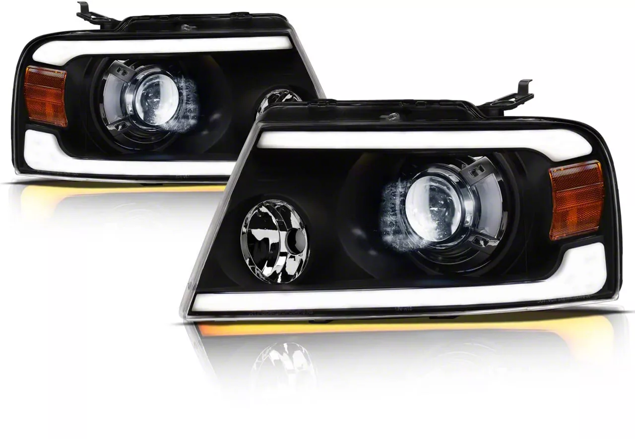 SQX Series LED Projector Headlights with Sequential Turn Signals; Black Housing; Clear Lens (04-08 F-150)