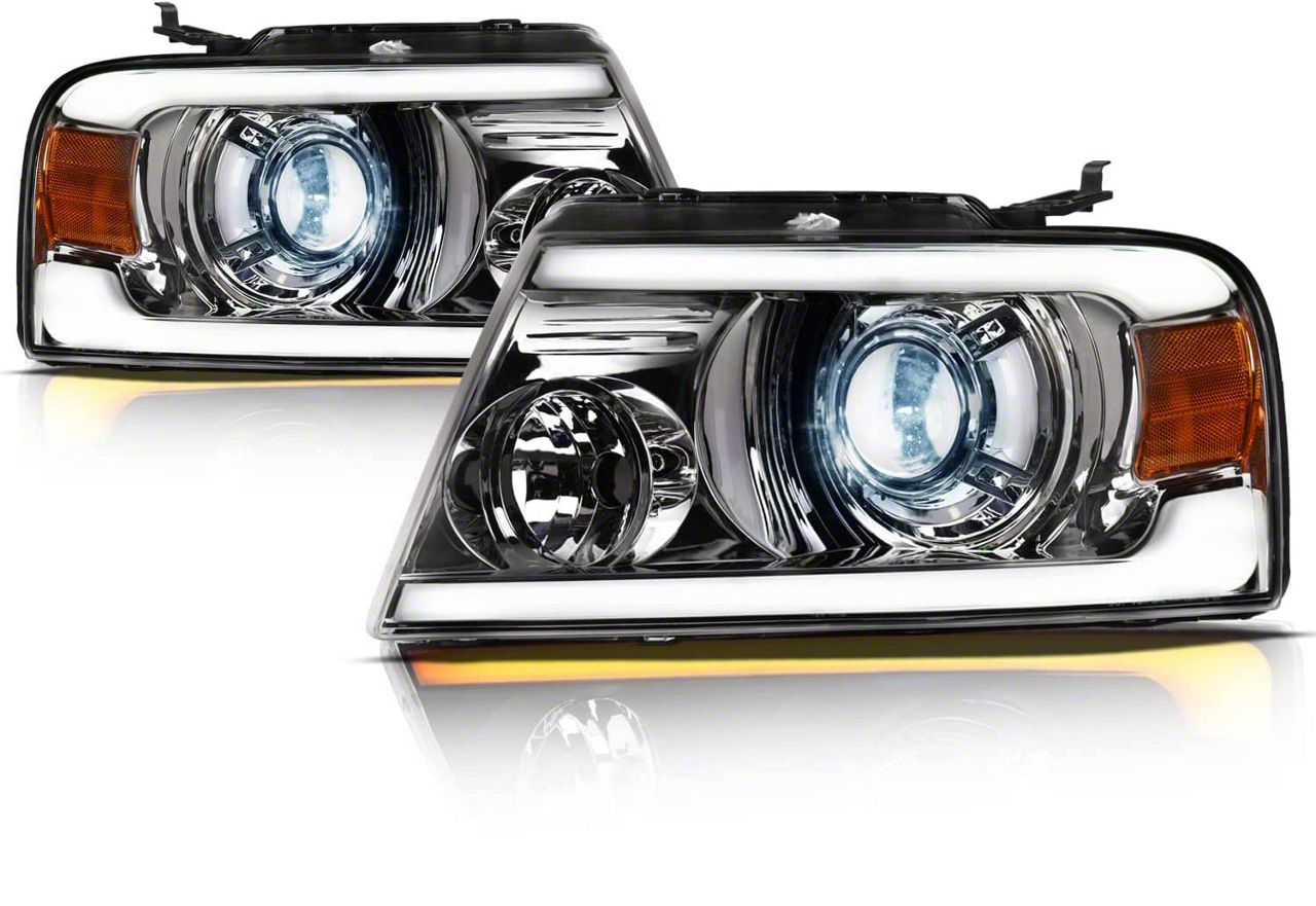 SQX Series LED Projector Headlights with Sequential Turn Signals; Chrome Housing; Clear Lens (04-08 F-150)