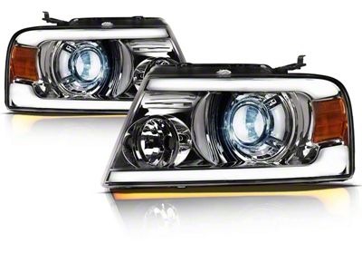 SQX Series LED Projector Headlights with Sequential Turn Signals; Chrome Housing; Clear Lens (04-08 F-150)
