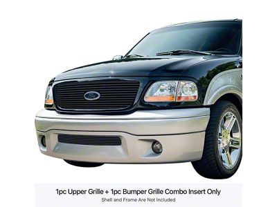 Stainless Steel Billet Upper and Lower Overlay Grilles; Black (01-03 F-150 Harley Davidson)