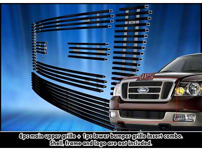 Stainless Steel Billet Upper and Lower Overlay Grilles; Black (04-08 F-150 w/ Factory Bar Style Grille)