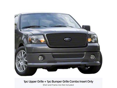 Stainless Steel Billet Upper and Lower Overlay Grilles with Logo Cutout; Black (06-08 F-150, Excluding FX2, FX4 & King Ranch)