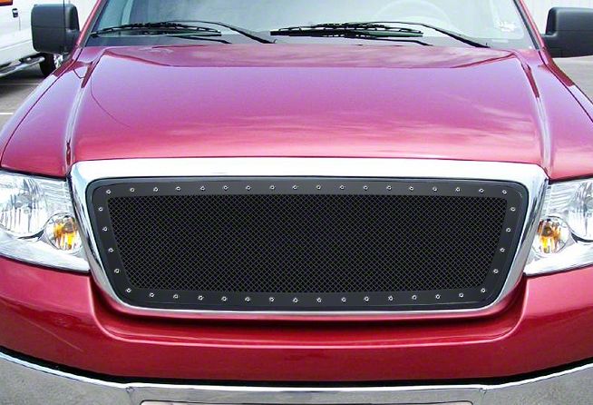 Stainless Steel Rivet Upper Grille Insert; Black (04-08 F-150, Excluding FX2)