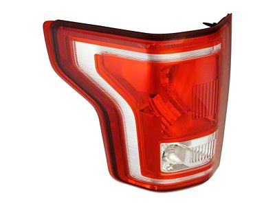 Tail Light; Chrome Housing; Red Lens; Driver Side (15-17 F-150 w/ Factory Halogen Non-BLIS Tail Lights)