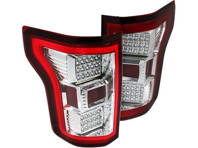 LED Tail Lights; Chrome Housing; Red/Clear Lens (15-17 F-150 w/ Factory Halogen Non-BLIS Tail Lights)