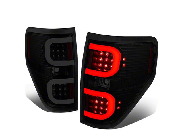 Dual C-Bar LED Tail Lights; Black Housing; Smoked Lens (09-14 F-150 Styleside)