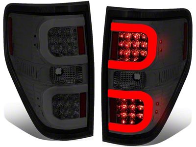 Dual C-Bar LED Tail Lights; Chrome Housing; Smoked Lens (09-14 F-150 Styleside)