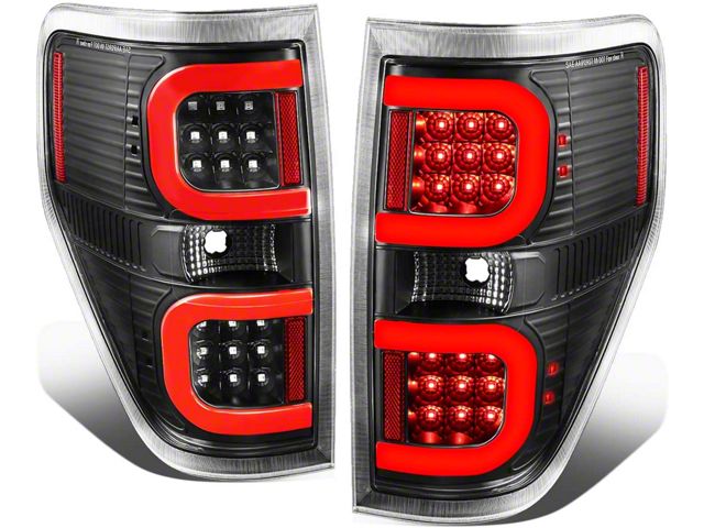 Dual C-Bar LED Tail Lights; Black Housing; Clear Lens (09-14 F-150 Styleside)