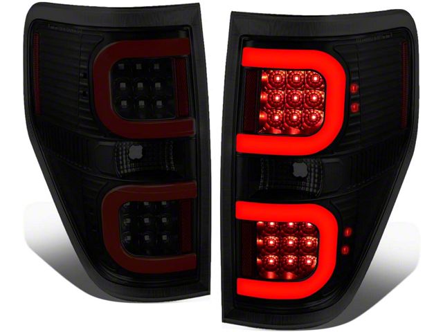 Dual C-Bar LED Tail Lights; Black Housing; Smoked Lens (09-14 F-150 Styleside)