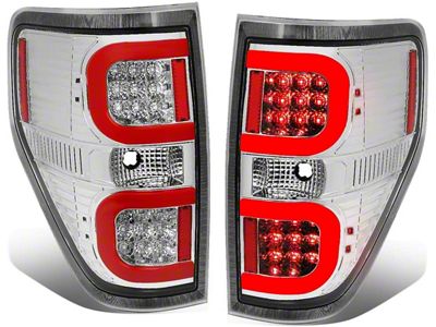 Dual C-Bar LED Tail Lights; Chrome Housing; Clear Lens (09-14 F-150 Styleside)