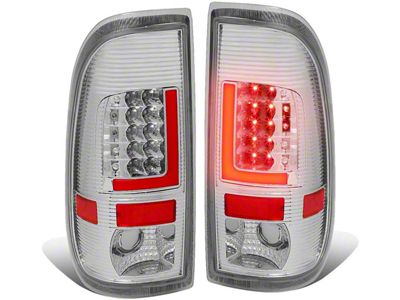Red L-Bar Tail Lights; Chrome Housing; Clear Lens (97-03 F-150 Styleside Regular Cab, SuperCab)